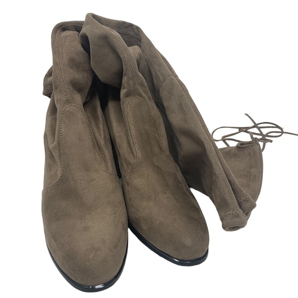 Steve Madden Suede Over-the-Knee Boots Tan Block Heel Tie Back Size 8 - Picture 4 of 16